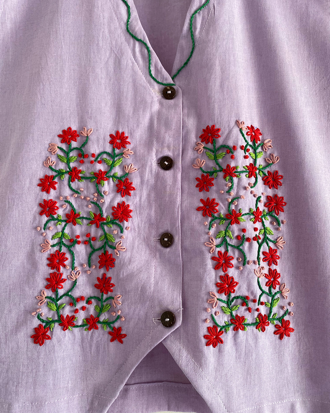 Lilac Bloom Hand Embroidered Vest