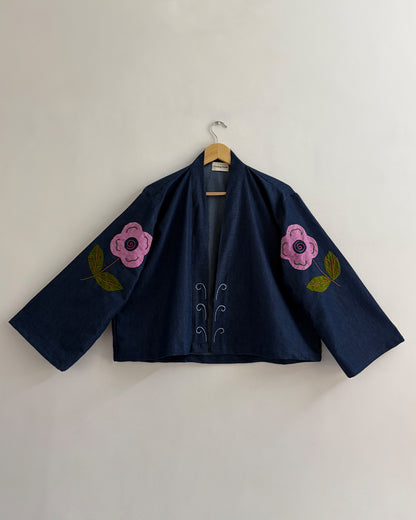 Petal Pop Appliqué Denim Shrug