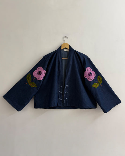 Petal Pop Appliqué Denim Shrug
