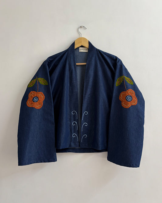 Petal Pop Appliqué Denim Shrug