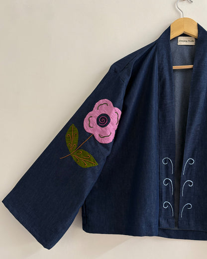 Petal Pop Appliqué Denim Shrug