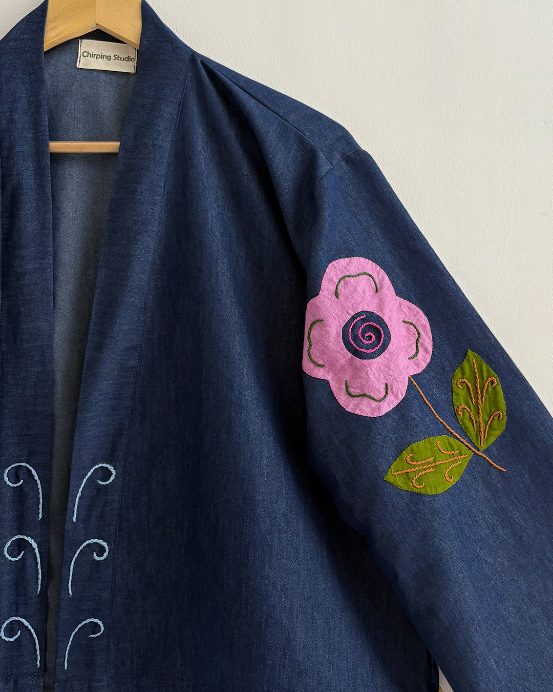 Petal Pop Appliqué Denim Shrug