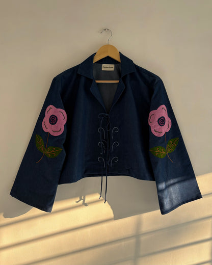 Whimsy Appliqué Denim Tie-Up Top