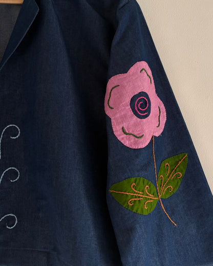 Whimsy Appliqué Denim Tie-Up Top