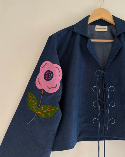 Whimsy Appliqué Denim Tie-Up Top