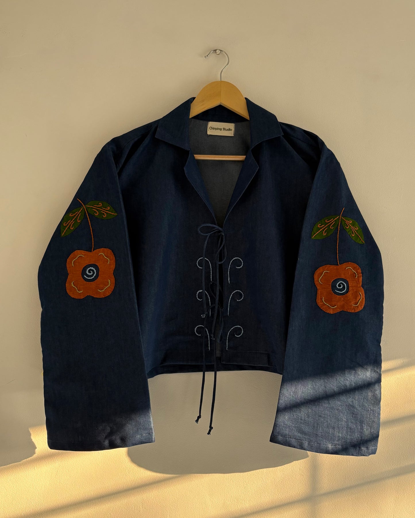 Whimsy Appliqué Denim Tie-Up Top