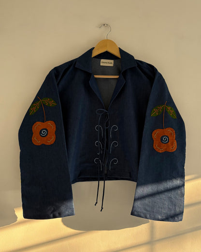 Whimsy Appliqué Denim Tie-Up Top