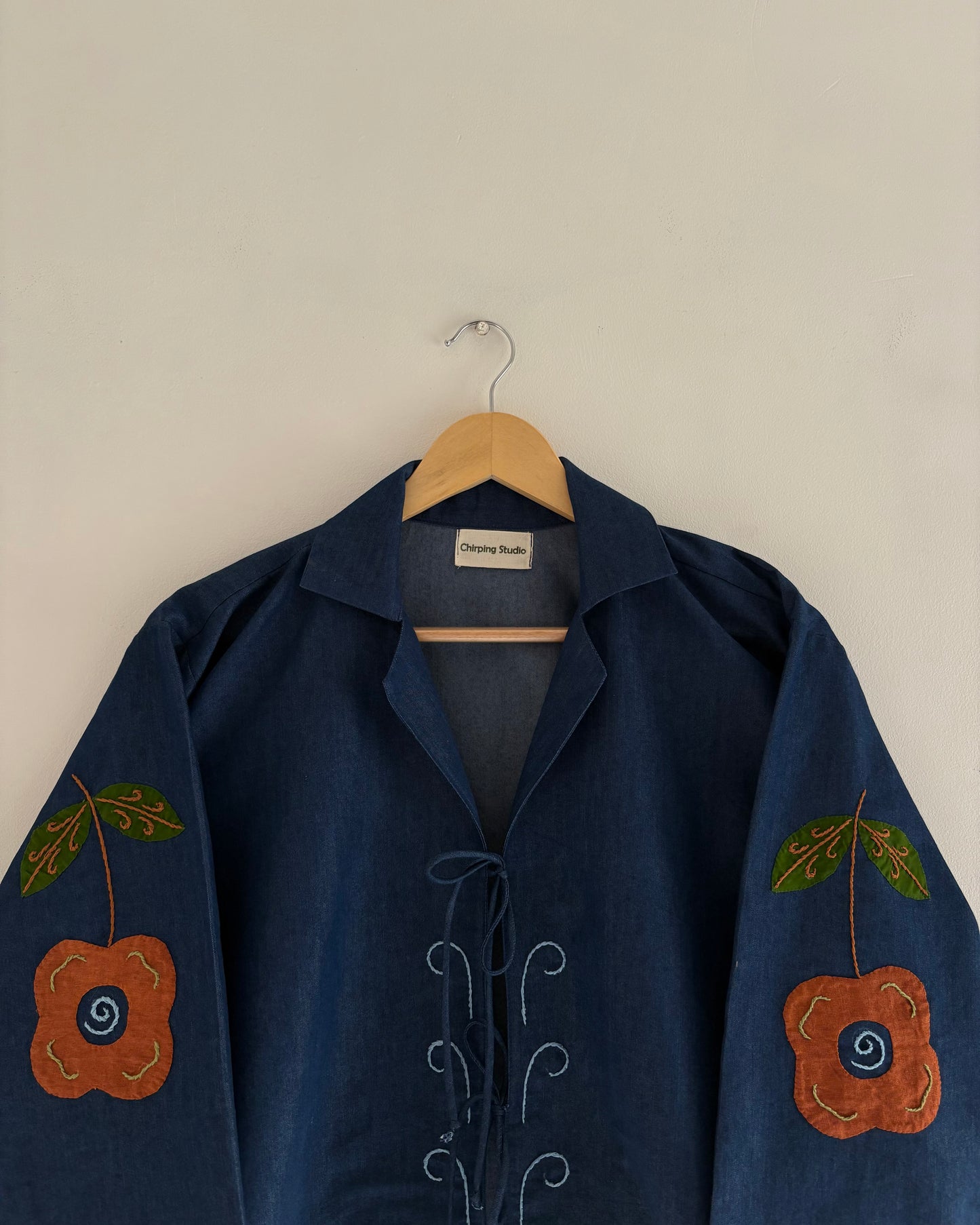 Whimsy Appliqué Denim Tie-Up Top