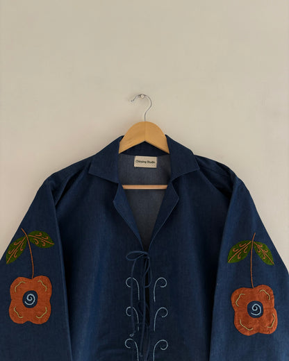 Whimsy Appliqué Denim Tie-Up Top