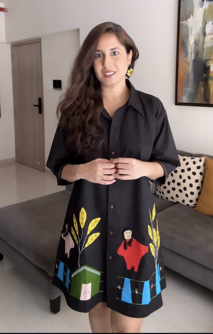 Hittin' Nostalgia Appliqué Shirt Dress