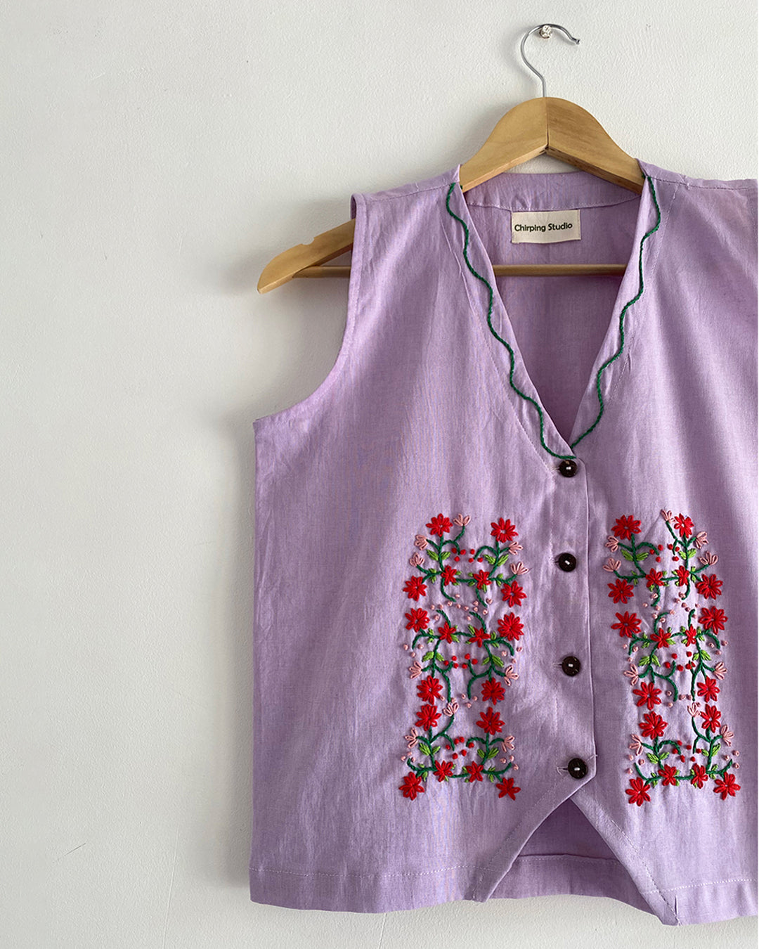 Lilac Bloom Hand Embroidered Vest