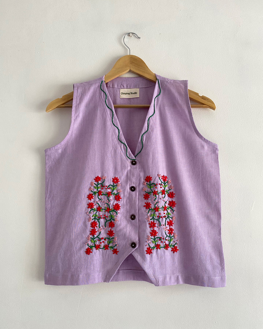 Lilac Bloom Hand Embroidered Vest