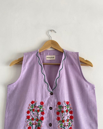 Lilac Bloom Hand Embroidered Vest