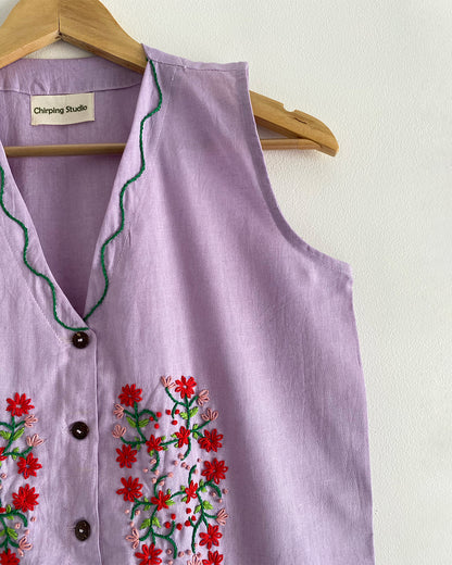 Lilac Bloom Hand Embroidered Vest