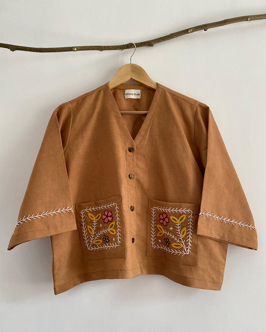 Tan Embroidered Top