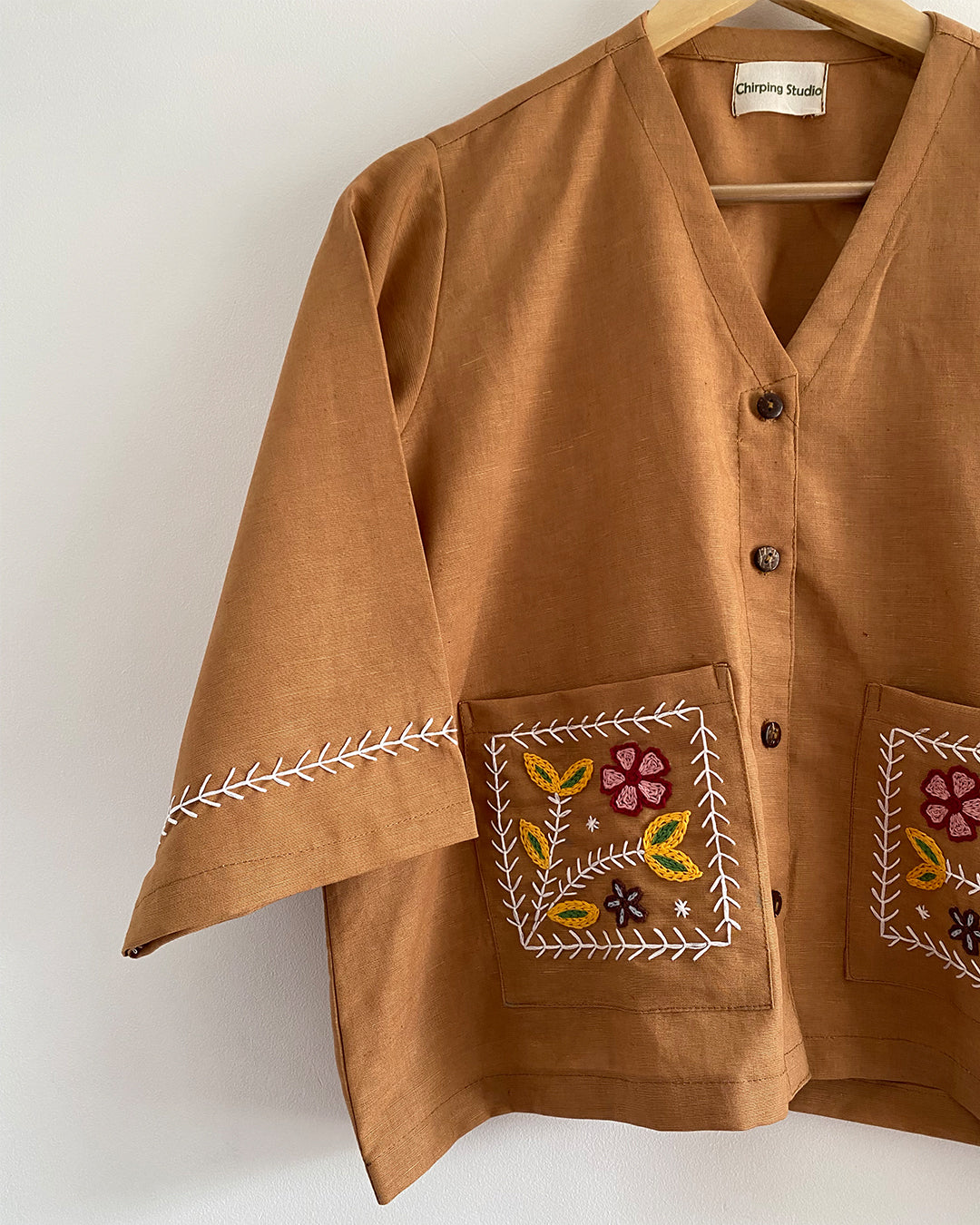 Tan Embroidered Top