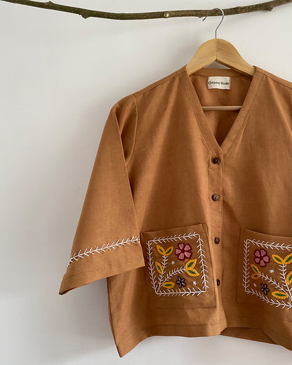 Tan Embroidered Top