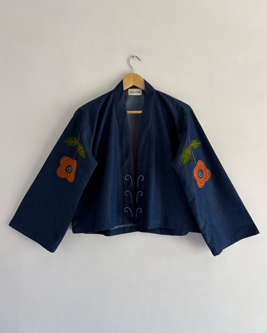 Twisted Petals Appliqué Denim Shrug