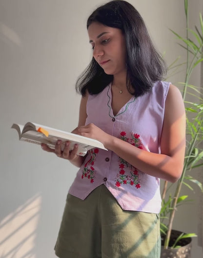 Lilac Bloom Hand Embroidered Vest